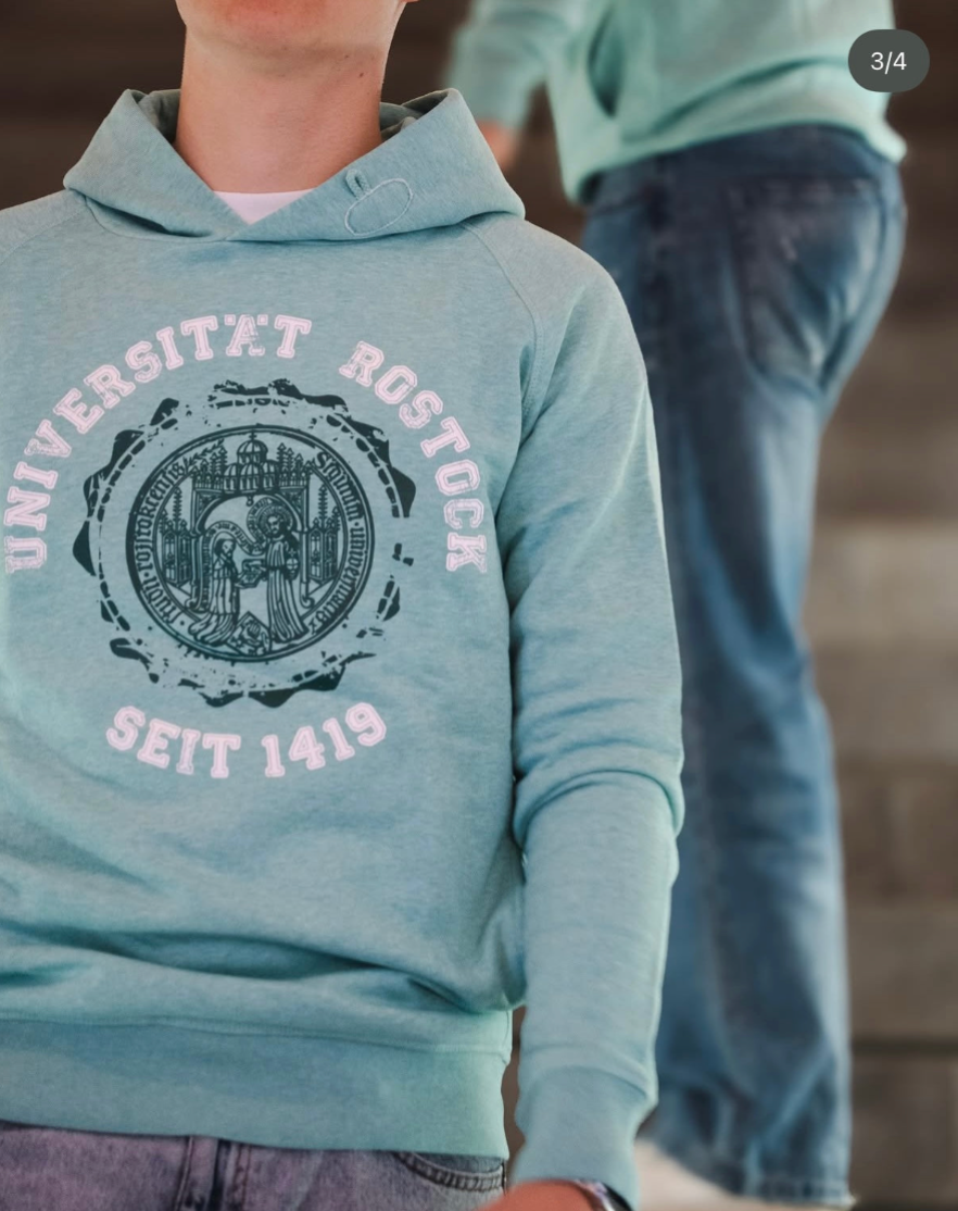 Unisex Kapuzensweatshirt mit Siegel der Universität Rostock im Vintage Look