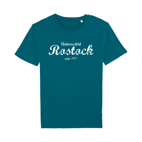 T-Shirt mit Schriftzug Universität Rostock gegr. 1419 und Siegel im Nacken