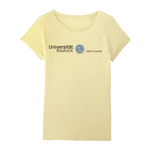Damen T-Shirt mit original Schriftzug der Uni Rostock und blauem Siegel